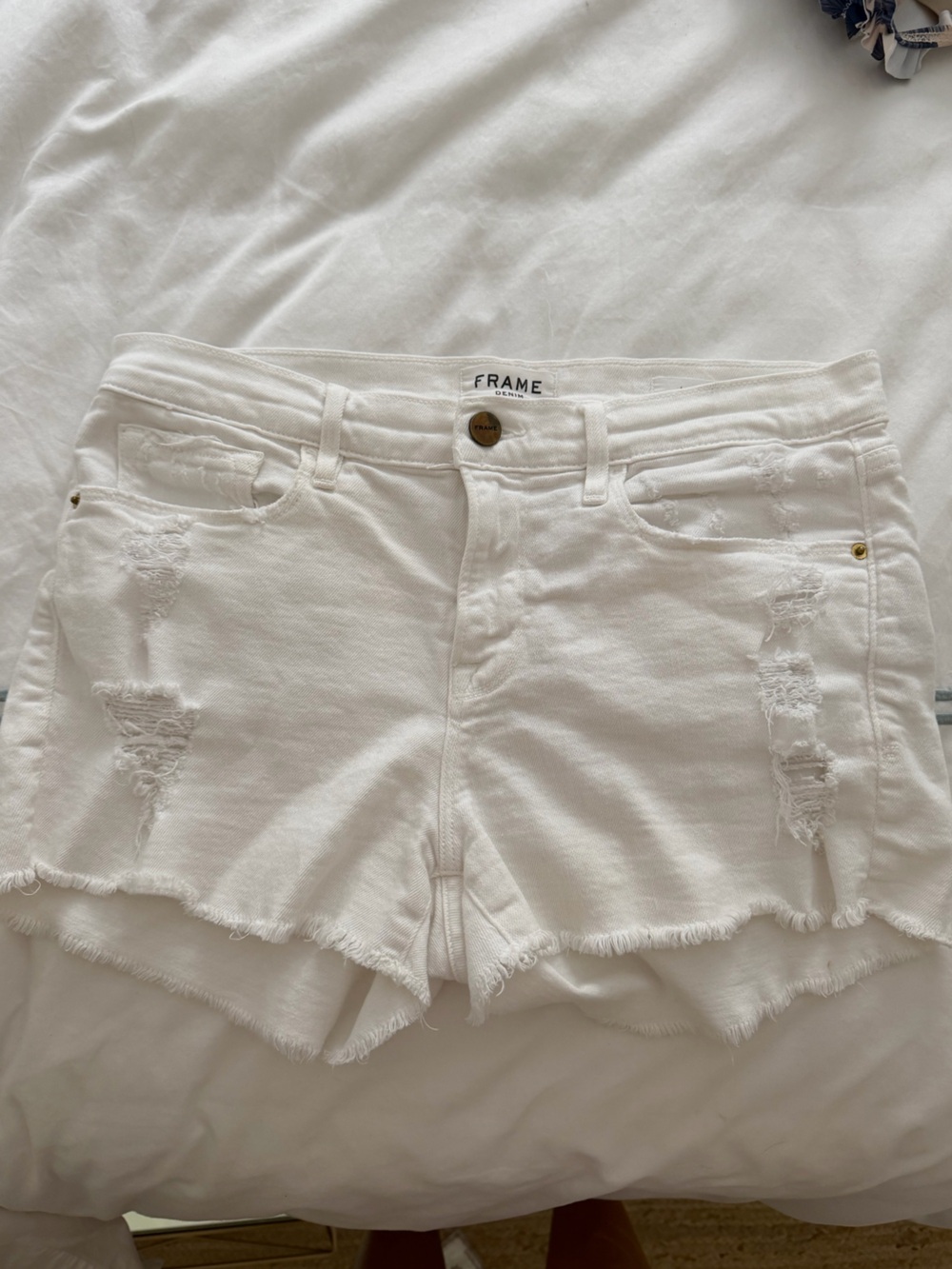 FRAME White Distressed Denim Le Cutoff Shorts